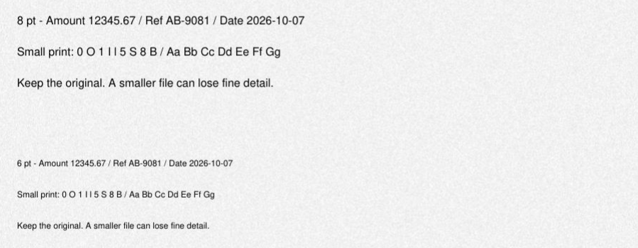 After image compression: the same 8-point and 6-point text