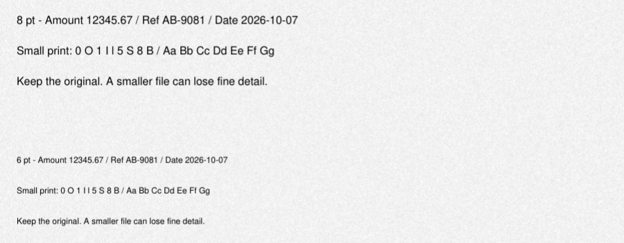 Before compression: 8-point and 6-point text from the synthetic scan